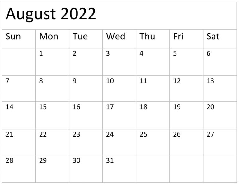 Calendar 2022 August