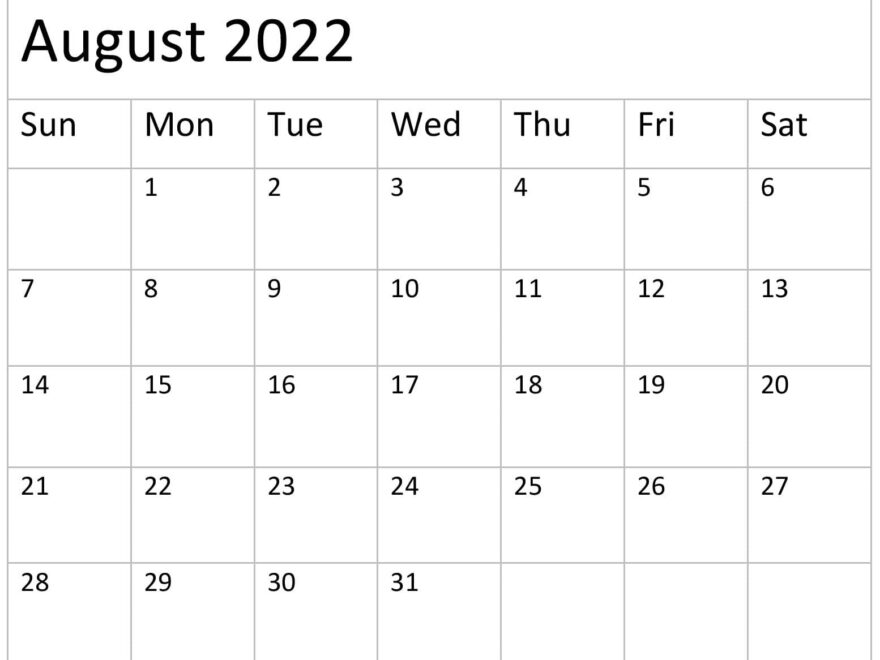 Calendar 2022 August