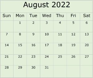August 2022 Calendar A4 Printable pdf
