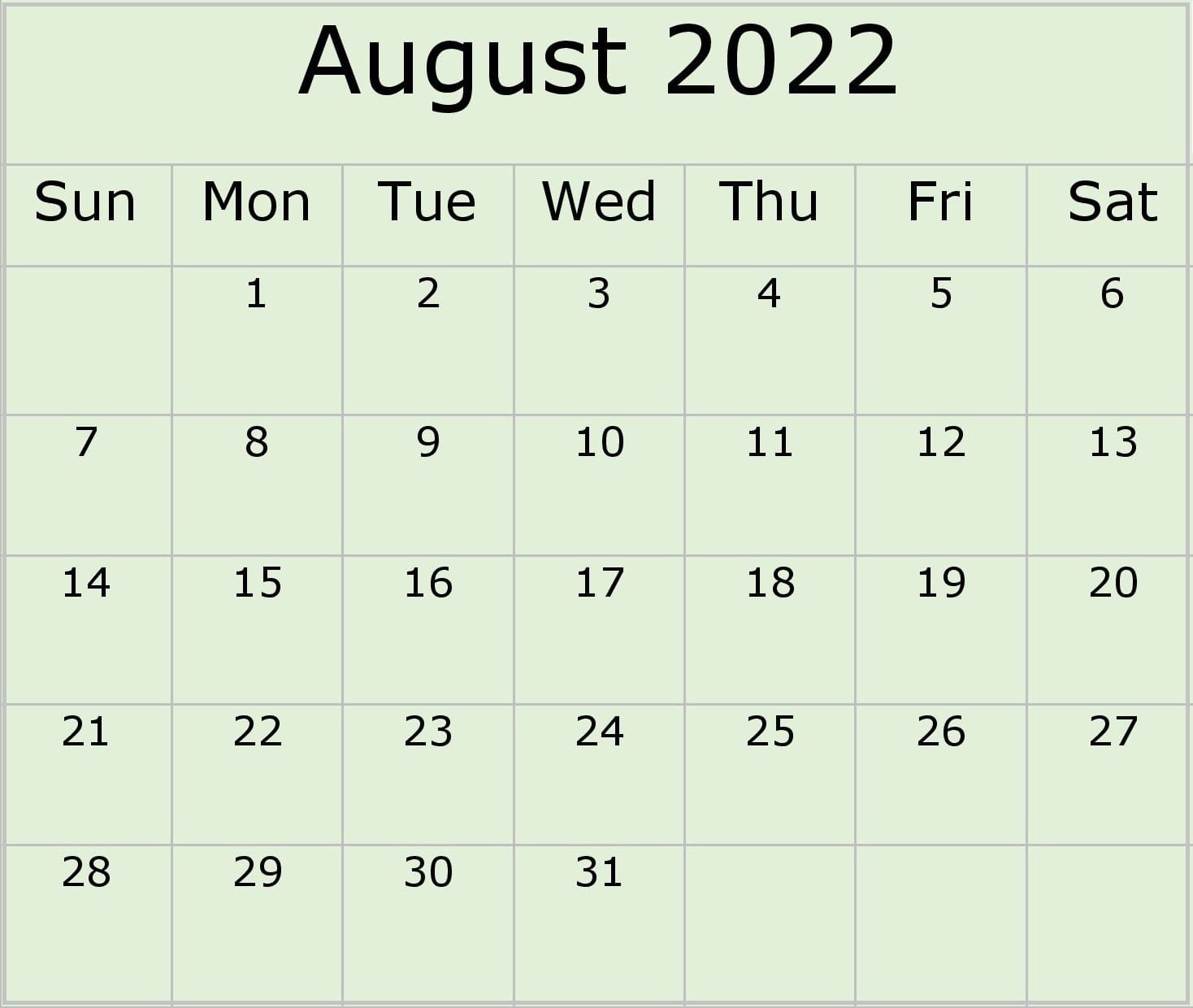 August 2022 Calendar