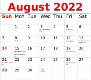 August 2022 Calendar With Holidays USA pdf