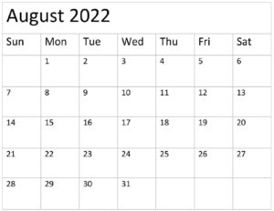 August 2022 Calendar pdf