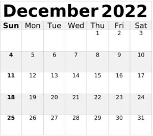 December 2022 Calendar Template pdf