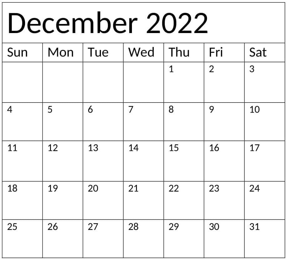 2022 December Calendar 