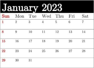 January 2023 Calendar Template pdf