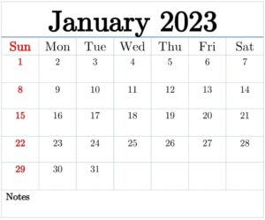2023 January Calendar