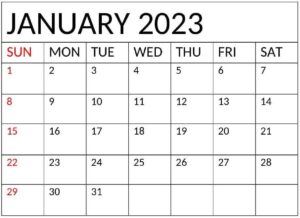 January 2023 Calendar pdf