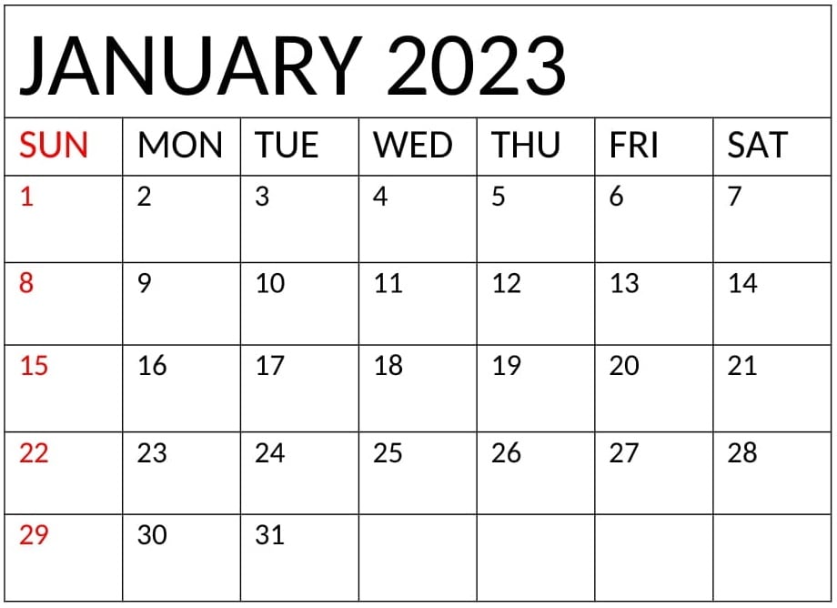 January 2023 Calendar