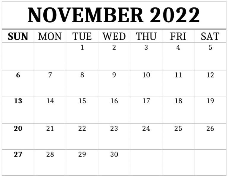 November 2022 Calendar Free Printable - Calendar Digital