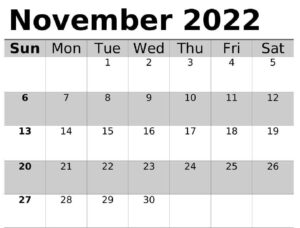 November 2022 Calendar Printable pdf