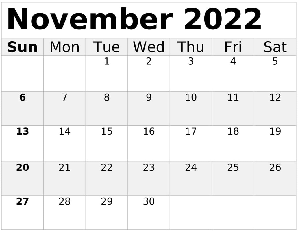 November Calendar 2022