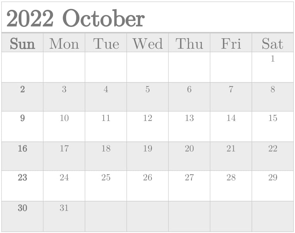 2022 October Calendar