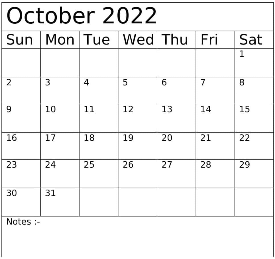 October 2022 Calendar