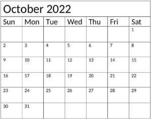 October Calendar 2022 pdf