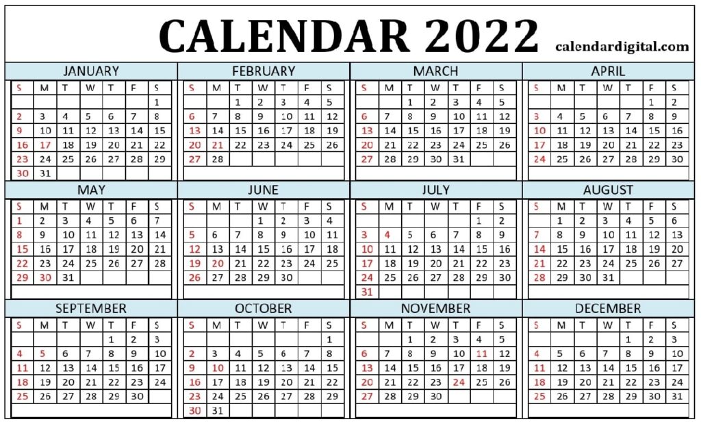 Printable 2022 Calendar With Holidays - Calendar Digital