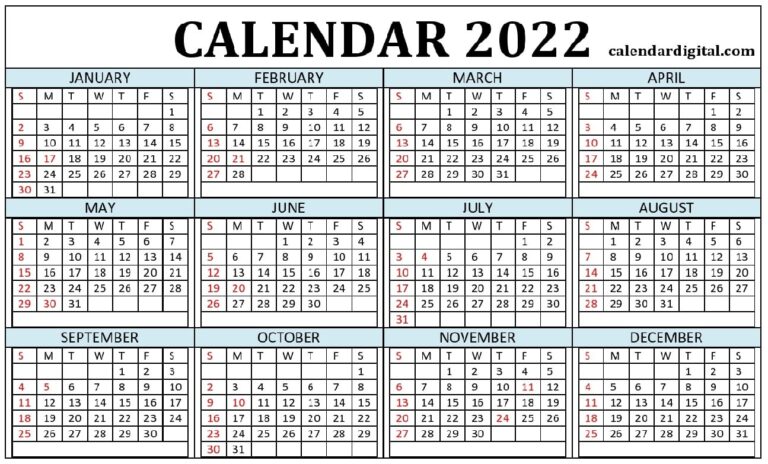 Printable 2022 Calendar With Holidays - Calendar Digital