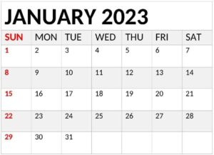 Printable January 2023 Calendar Template pdf