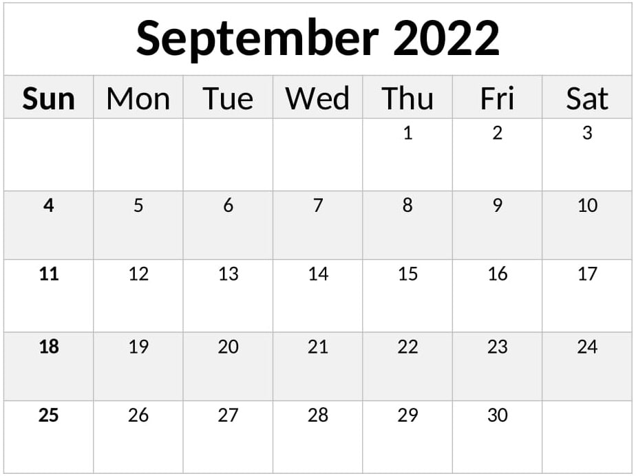2022 September Calendar