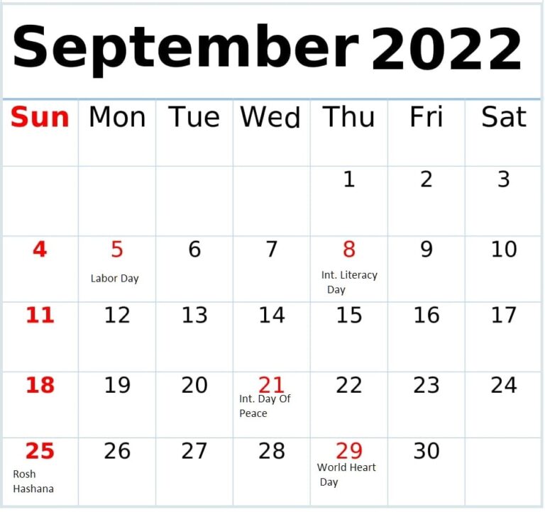 September 2022 Calendar With Holidays Canada, USA