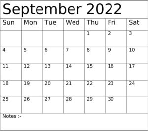 September Calendar 2022