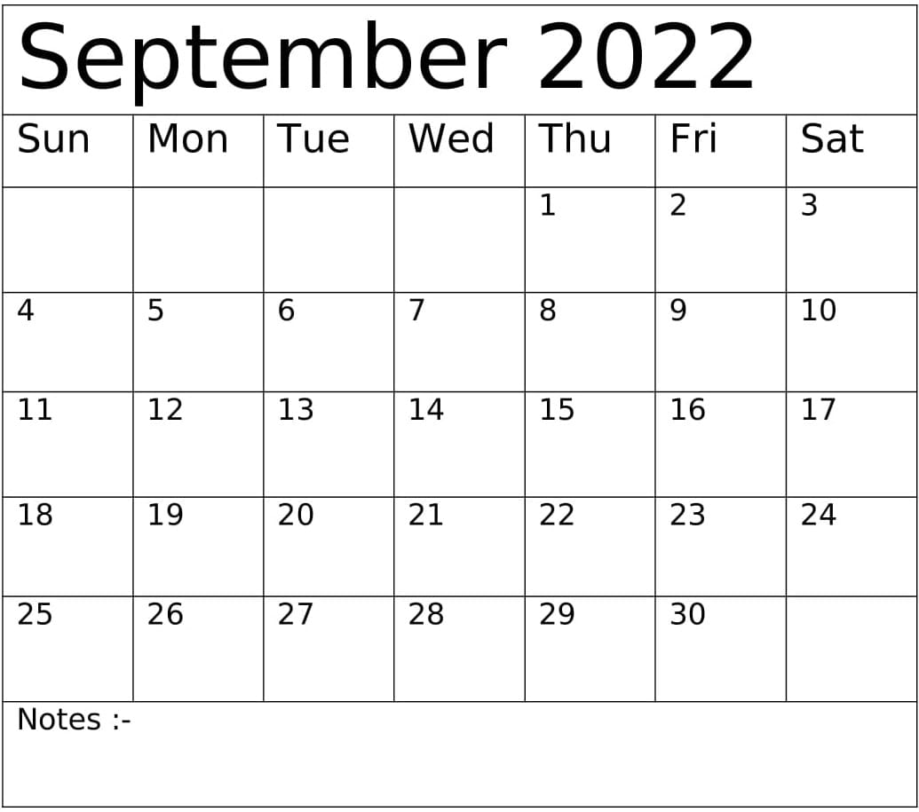 September Calendar 2022