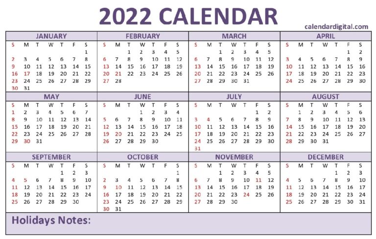 Printable 2022 Calendar