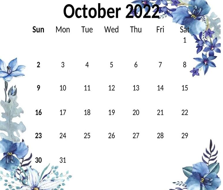 Cute October Calendar 2022