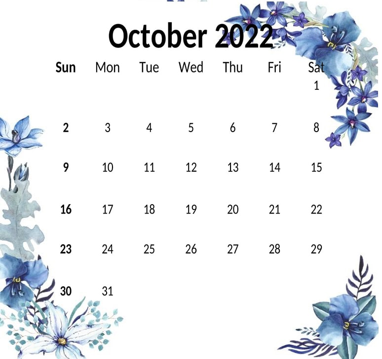 Cute October Calendar 2022
