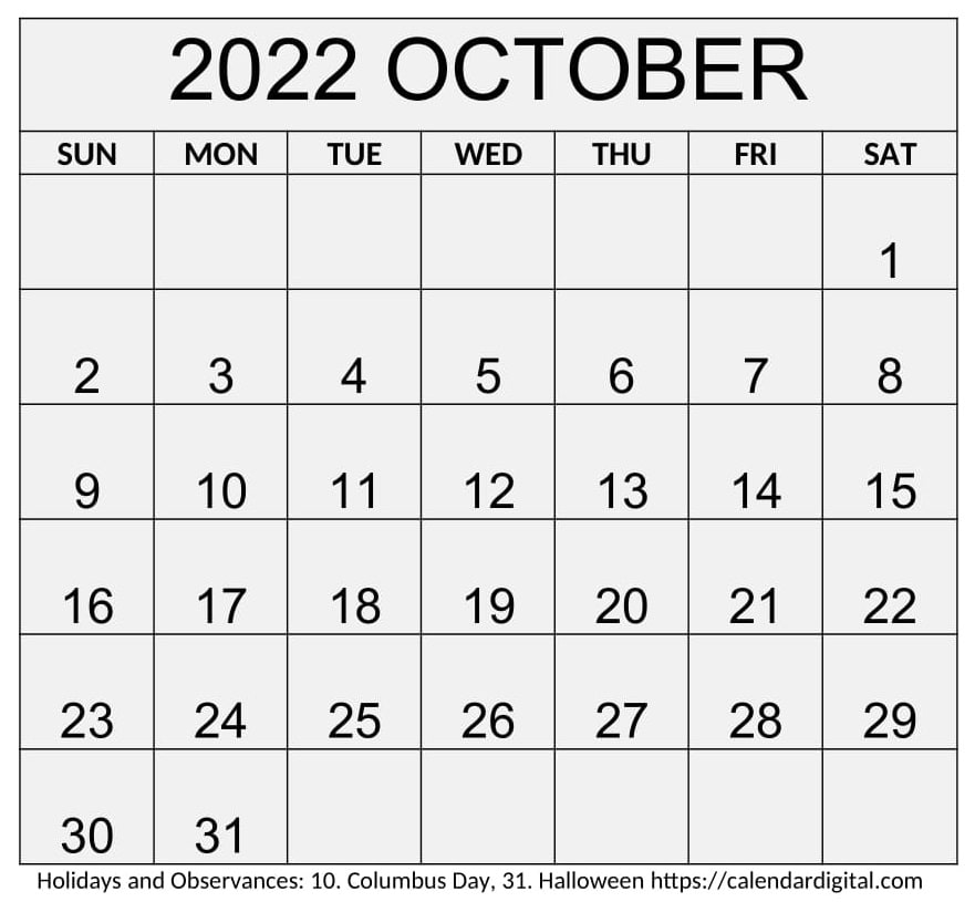 October 2022 Calendar