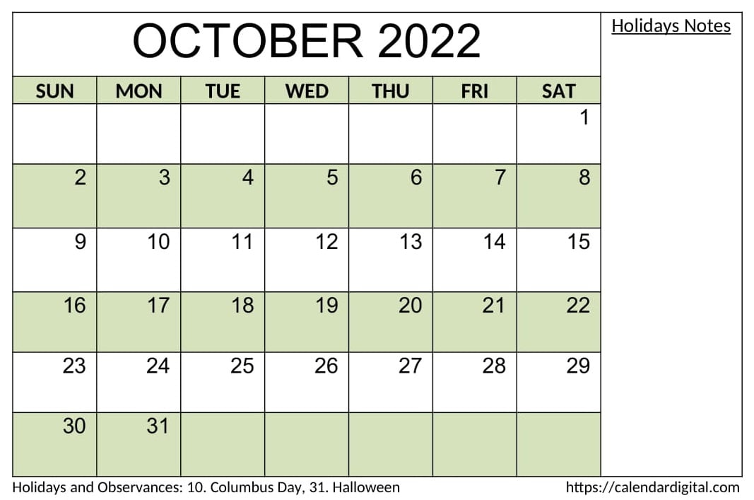 October 2022 Calendar