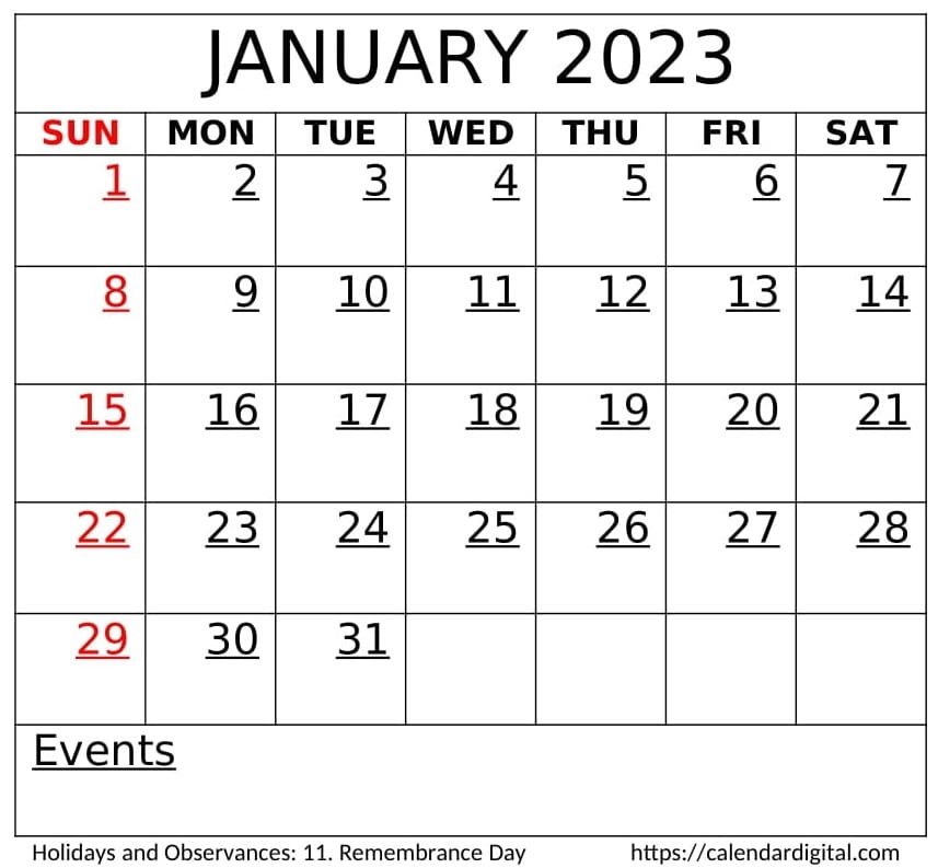 January 2023 Calendar With Holidays - Calendar Digital