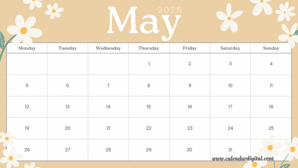 Printable May 2025 Calendar With Holidays Cute Template