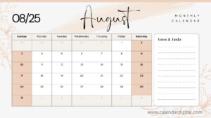 August 2025 Calendar with Holidays