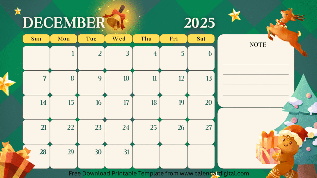 December 2025 Calendar Printable with Holidays | Free PDF Download 6 Cute December 2025 Calendar Printable Template