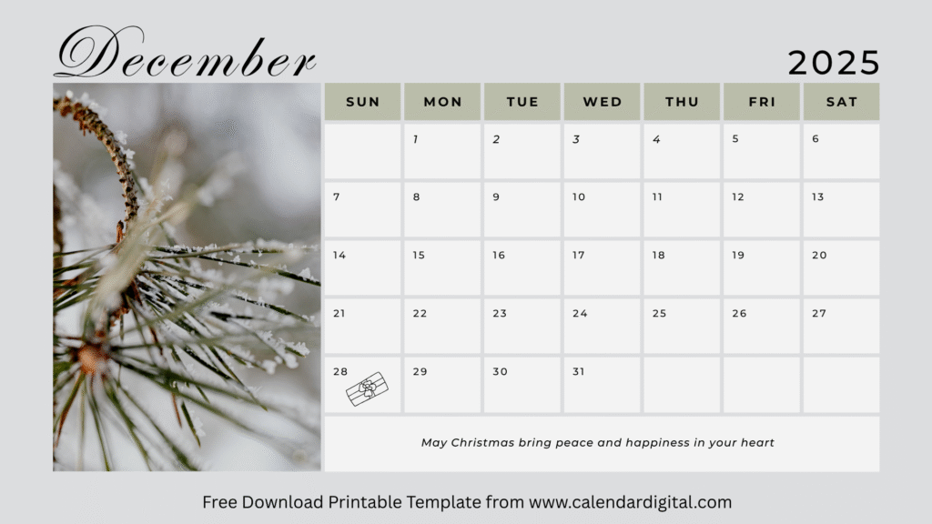 December 2025 Calendar Printable with Holidays | Free PDF Download 5 December 2025 Calendar Christmas Template