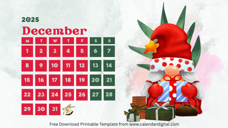 December 2025 Calendar Printable with Santa Claus Pictures