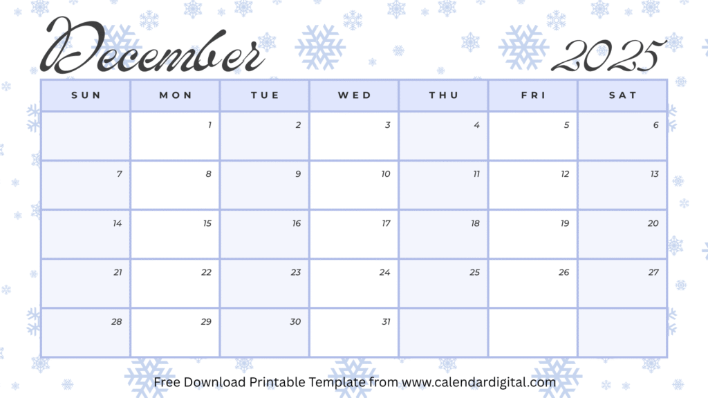 December 2025 Calendar Printable with Holidays | Free PDF Download 2 December 2025 Monthly Calendar Template