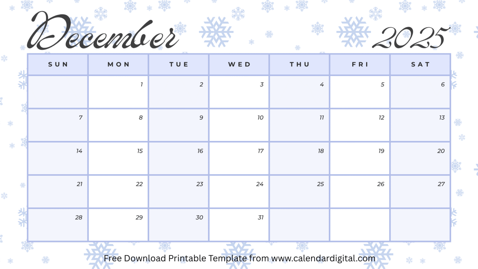 December 2025 Calendar Printable with Holidays | Free PDF