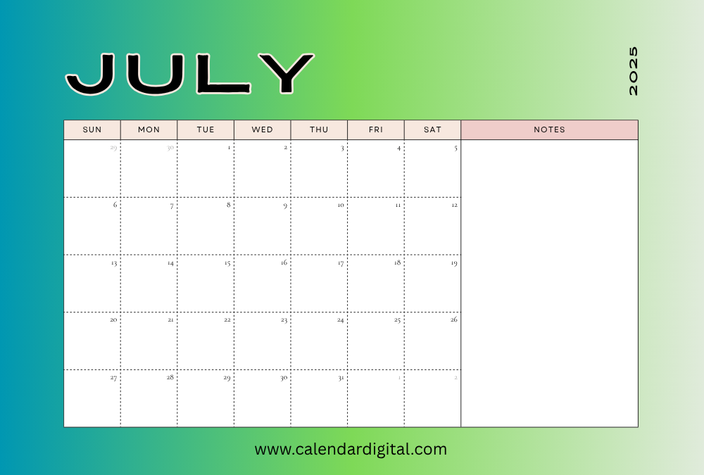 July 2025 Calendar: Complete Guide with Festivals, Zodiac Signs, Birthstone, Vedic Astrology & Key Insights 4 July 2025 Calendar Printable Template