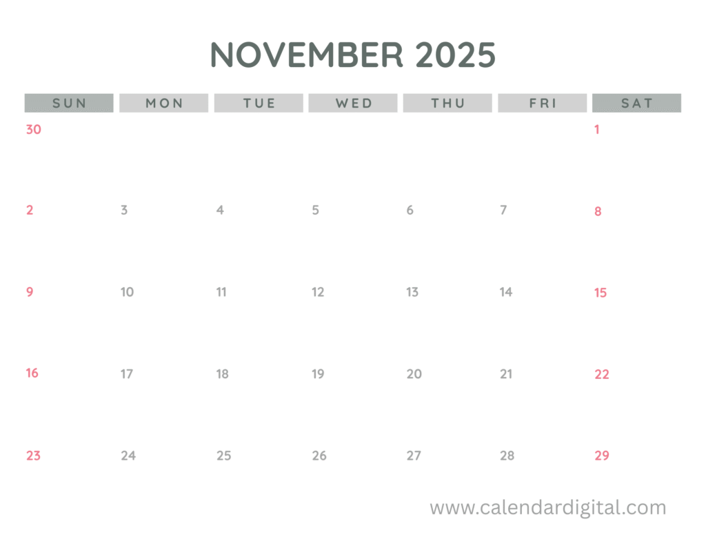 Printable November 2025 Calendar
