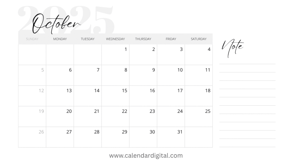 Printable October 2025 Monthly Calendar