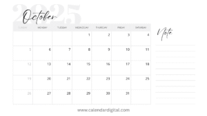 Printable October 2025 Monthly Calendar