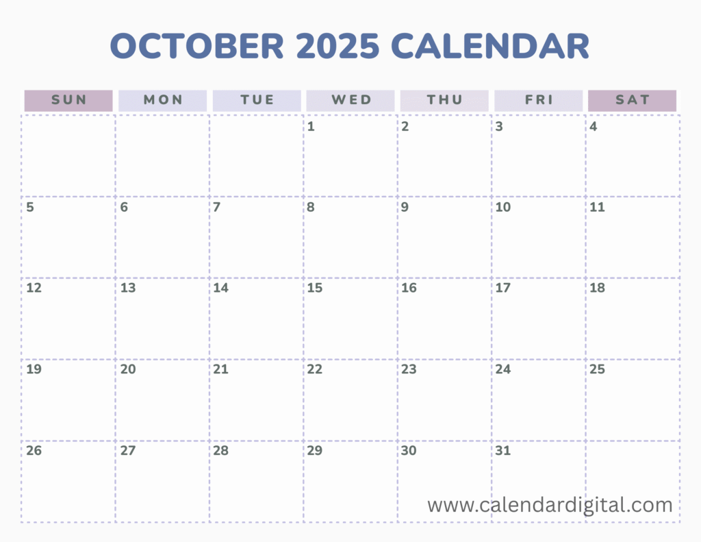 October 2025 Monthly Calendar Printable Template