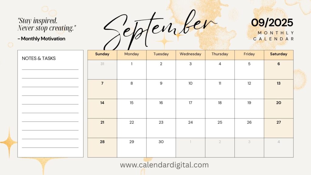 September 2025 Calendar with Holidays: Plan Your Month with Ease 3 September 2025 Calendar with Notes