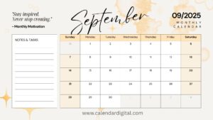 September 2025 Calendar with Notes