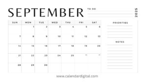 September 2025 Calendar Monthly