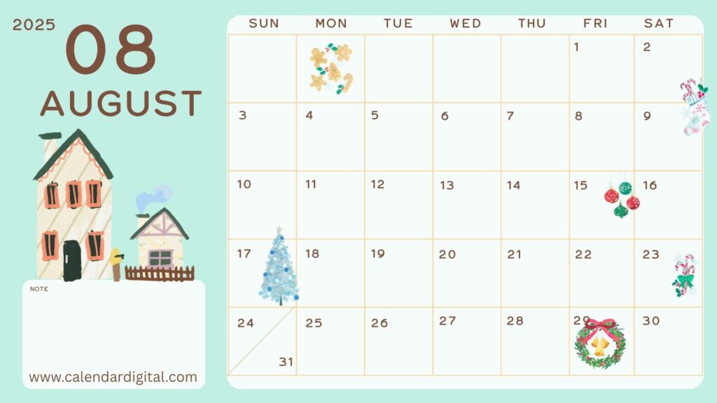 Cute August Calendar Printable Template