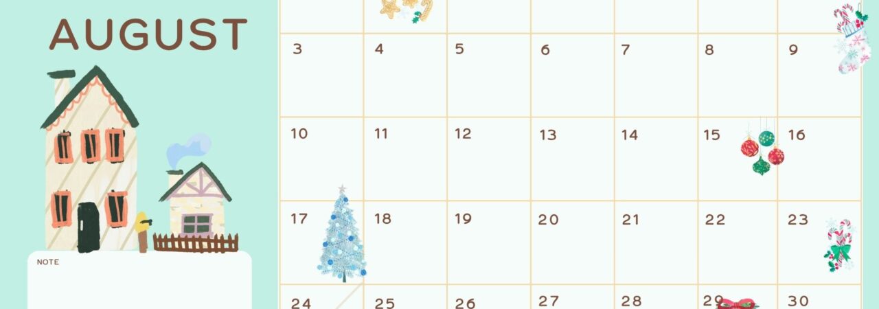 Cute August Calendar Printable Template