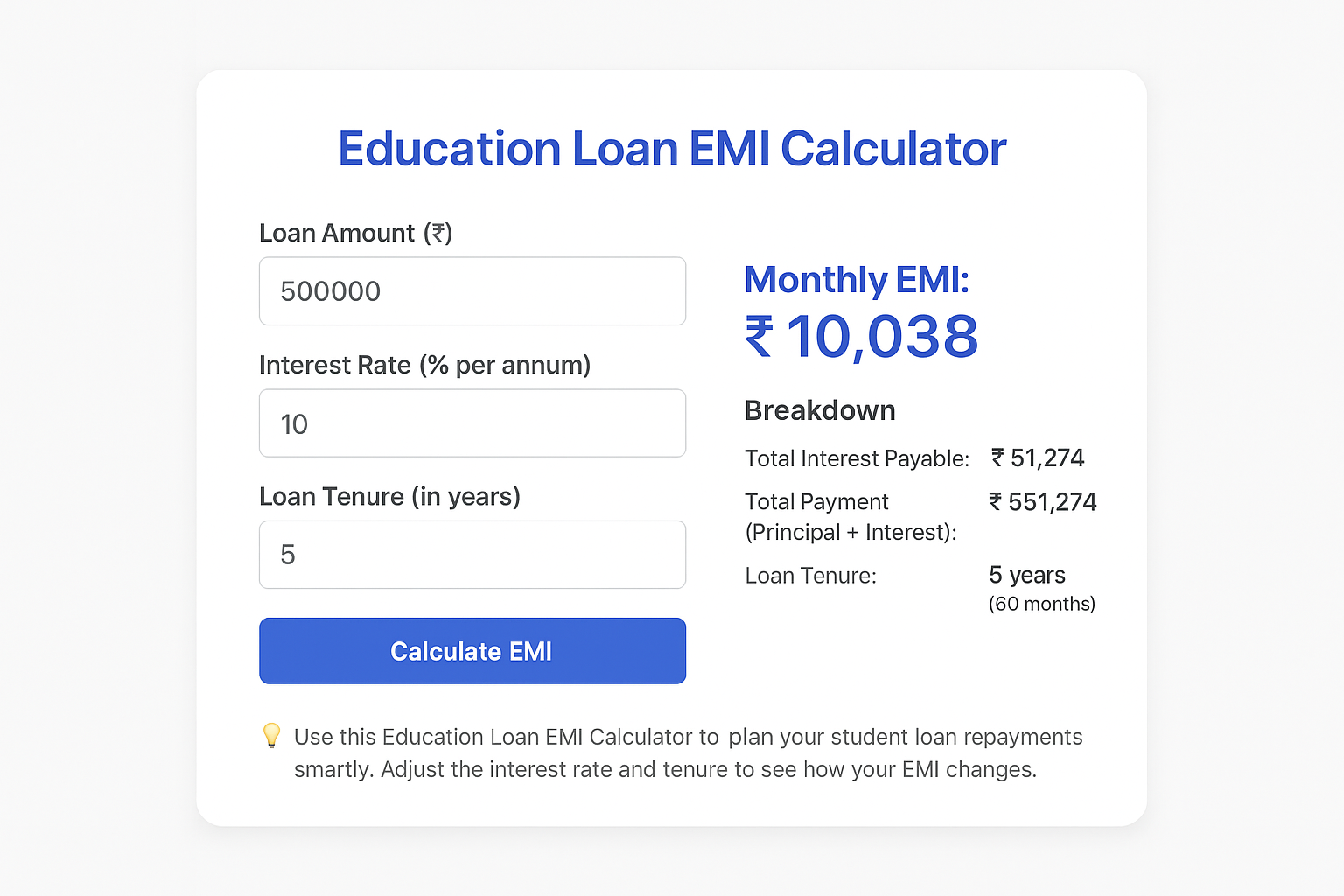 Education Loan EMI Calculator – Your Complete Guide to Smarter Student Loan Planning 1 Education Loan EMI Calculator