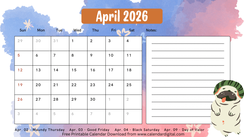 April 2026 Calendar